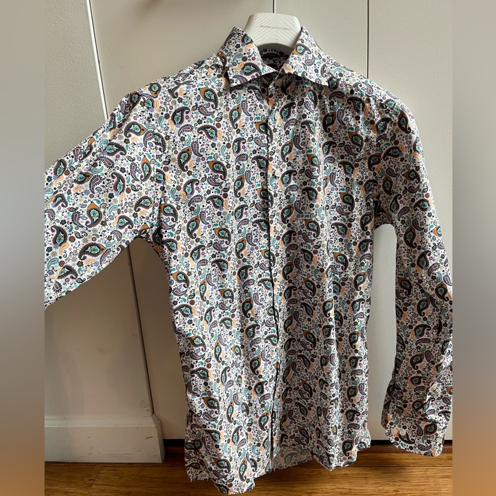 A beautiful Eton slim fit parsley shirt, size 14.5